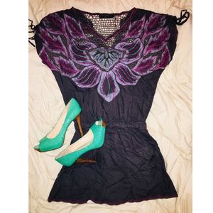 Mm Couture Navy Embroidered Dress